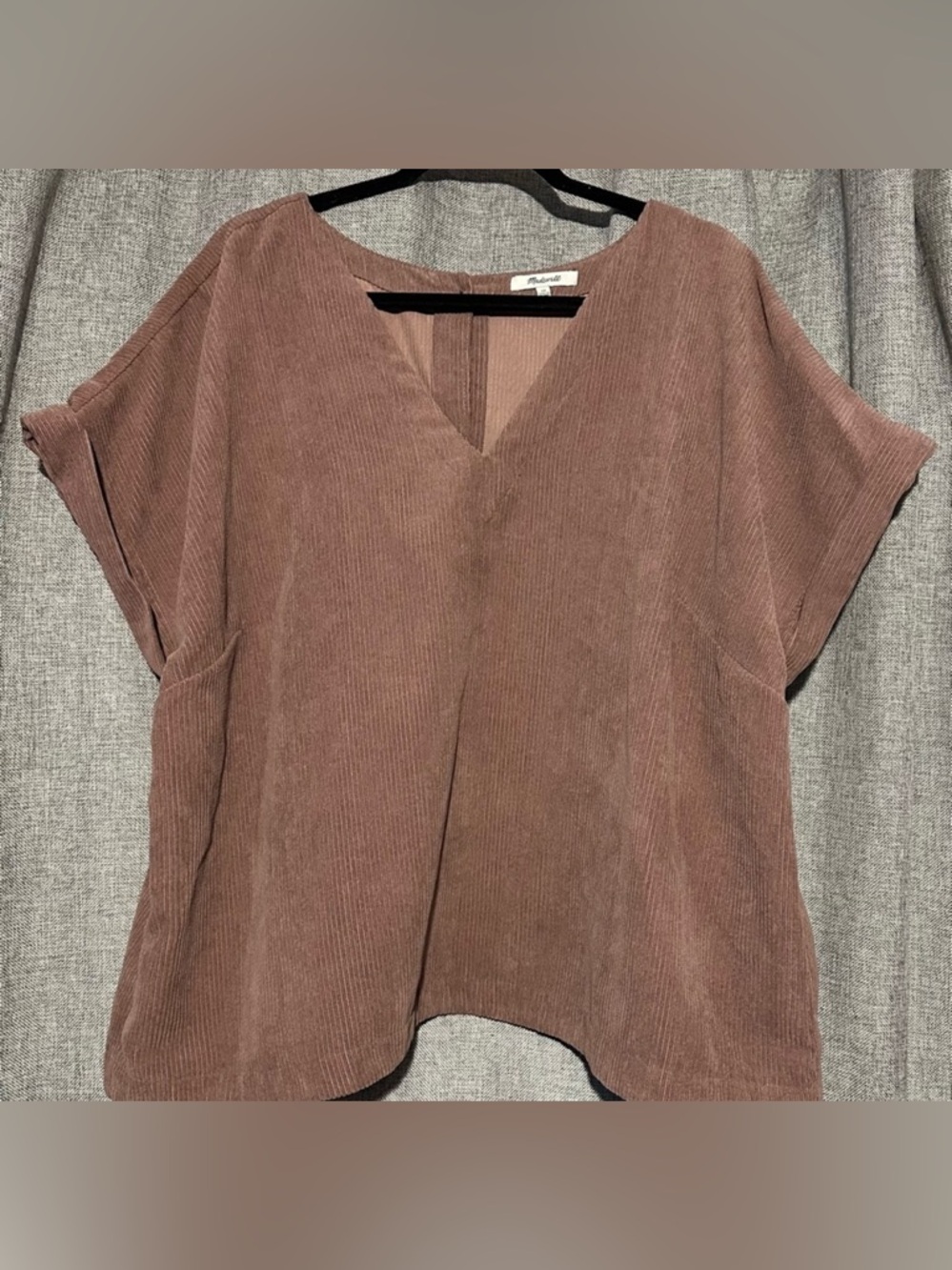 Madewell V-Neck Corduroy Blouse in Mauve